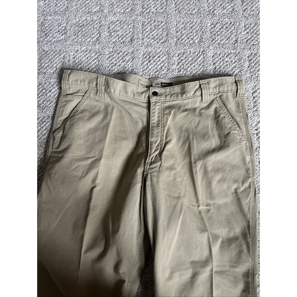 MENS Carhartt Rugged Flex Relaxed Fit Canvas 5 Pocket Beige Work Pant 42x30 EUC